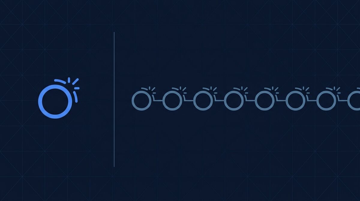 نبضة واحدة على اليسار، وخط متواصل من نبضات متكررة على اليمين
